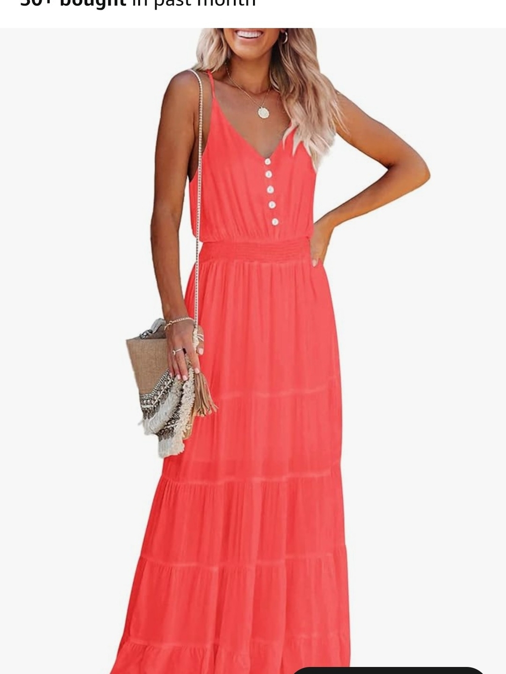 Coral V-Neck Button-Front Maxi Dress